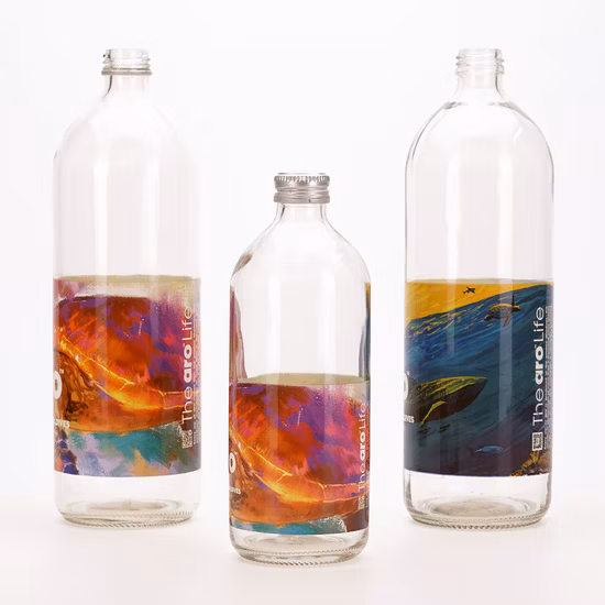 Vista 500ml 1000ml Flint Round Water Glass Bottle with Label Printing