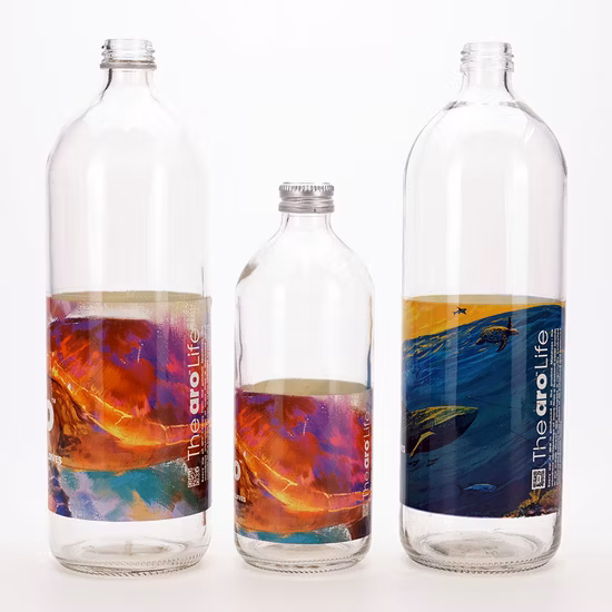 Vista 500ml 1000ml Flint Round Water Glass Bottle with Label Printing