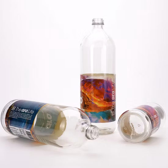 Vista 500 ml 1000 ml Flint runde Wasserglasflasche mit Etikettendruck