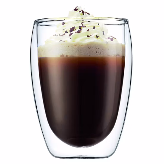 Source Factory liefert 350 ml doppelwandige, mikrowellengeeignete Kaffeetasse aus klarem Glas mit großem Fassungsvermögen und Bambusdeckel