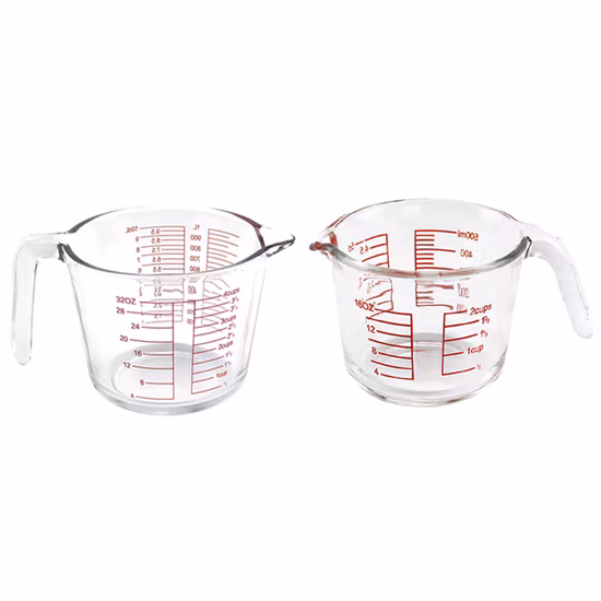350 ml, 500 ml, 1000 ml Glas-Messbecher mit Griff und Skala zum Backen, Kochen