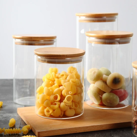 Glasbehälter, Lebensmittelbehälter, Aufbewahrungsdose für Küchenutensilien mit hermetisch dichtem Bambusdeckel